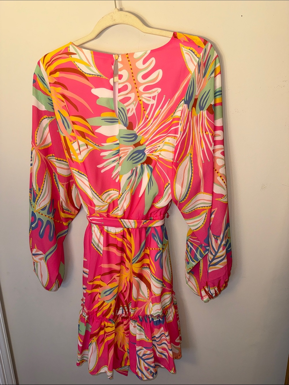 Flying Tomato Pink and Yellow Tropical Print Dress - Picture 4 of 5